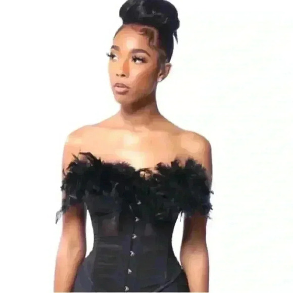 The Remix LA Feather Trim Corset Size M In Black Gothic Vampy Cosplay Maximalist - Picture 1 of 13